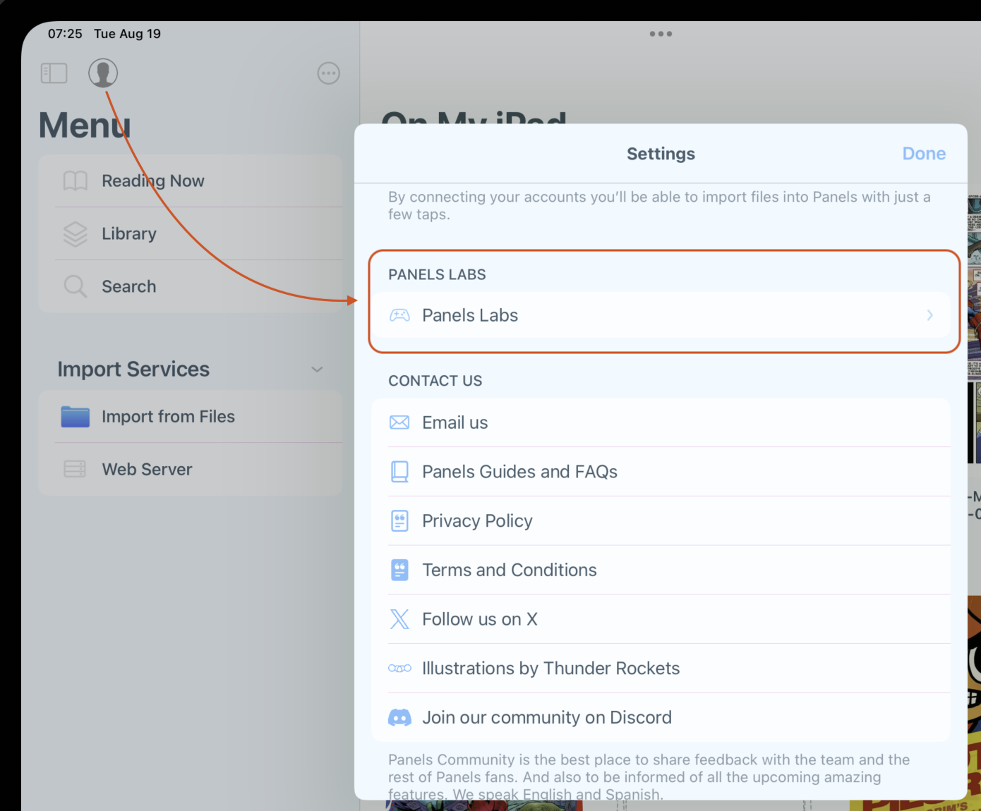 iPhone showing settings with Panels Labs