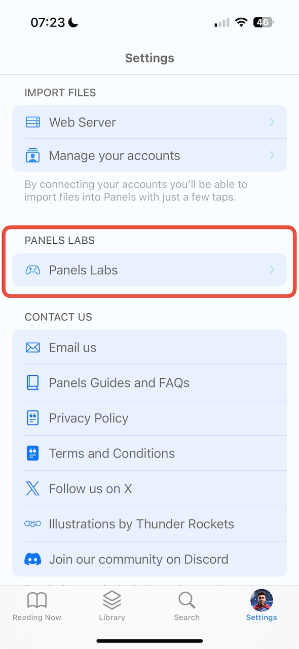 iPhone showing settings with Panels Labs