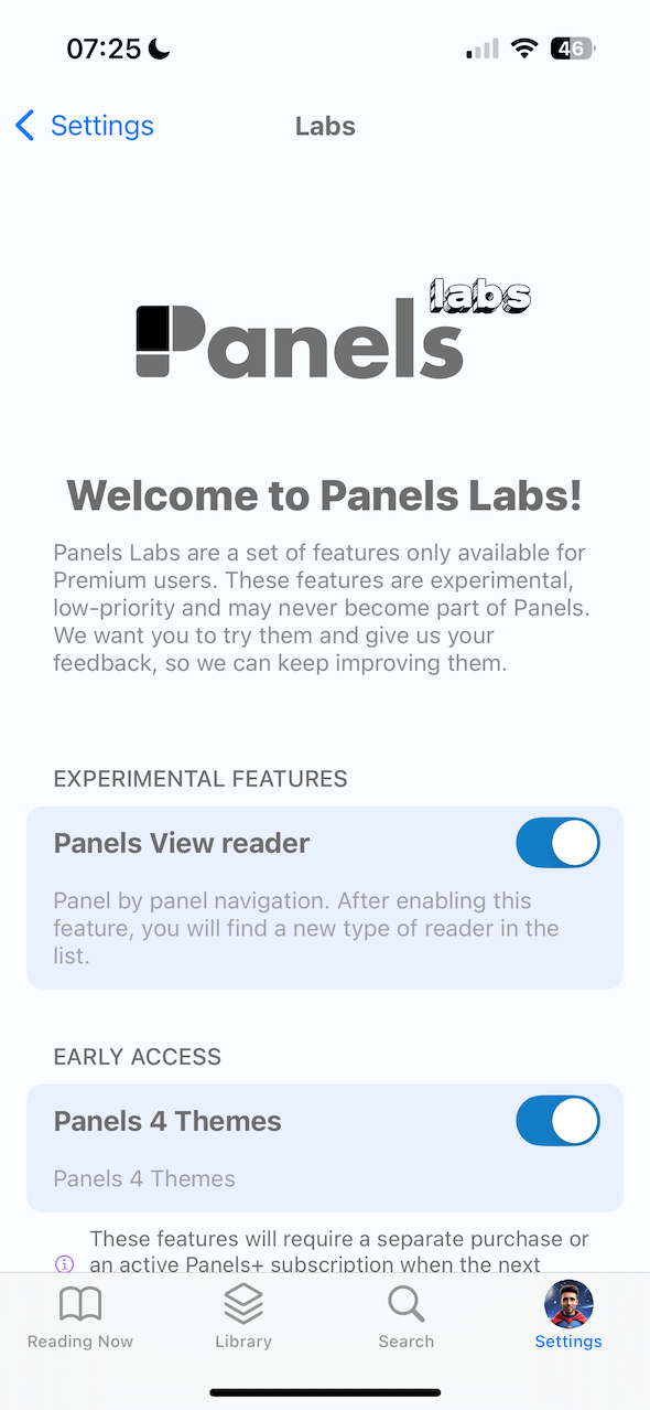 iPhone showing settings with Panels Labs
